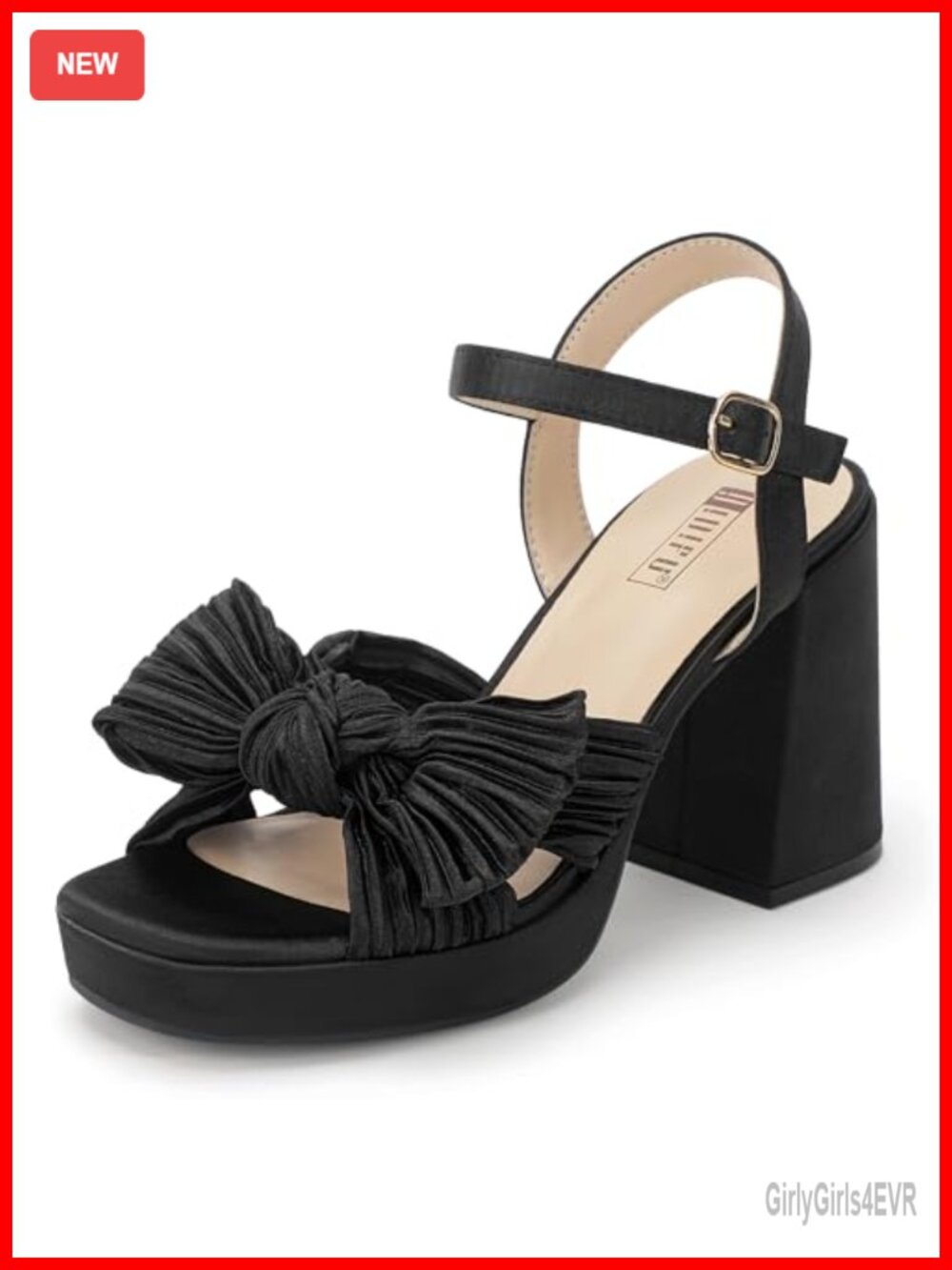 IDIFU Platform Chunky Block High Bow Heels Square Open Toe Slingback Sandals